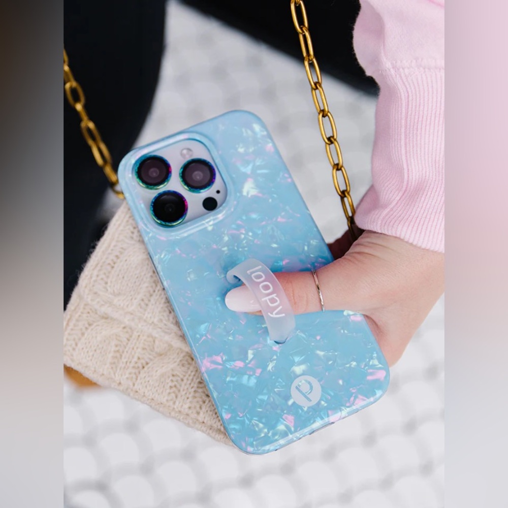 Loopy iPhone 12 Pro case in blue opal shell